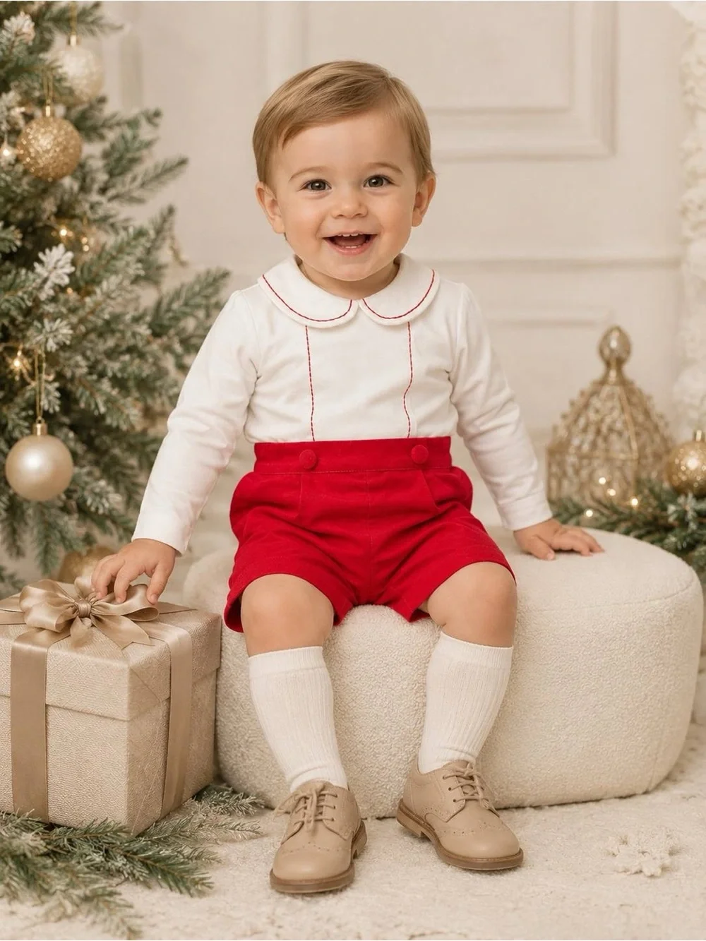 Edgehill Collection Shirt Shorts Set Kids Red White Velvet Size 18M NWT